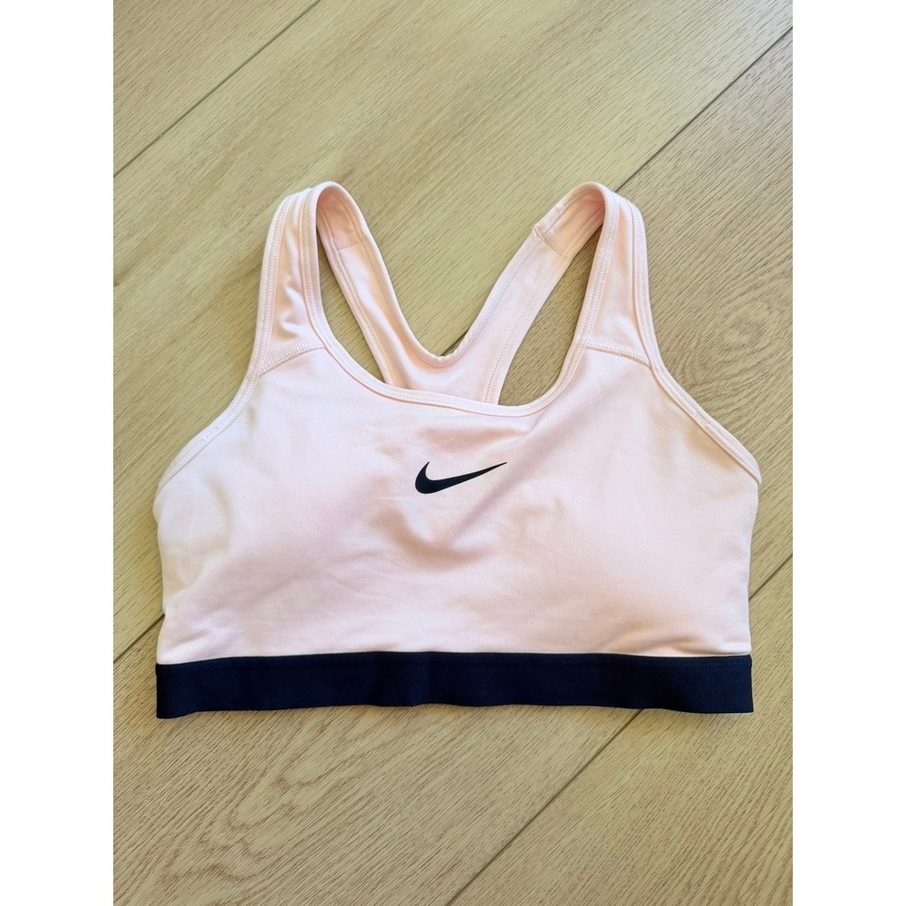 Nike Dri-FIT Medium Support Racerback Sports Bra Pink Black Swoosh Size M XX
